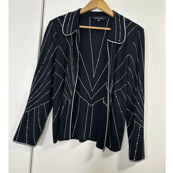 Ming Wang Jackets & Blazers - Ming Wang Black Knit Hook Front Jacket S‎ Geometric Dots Classic